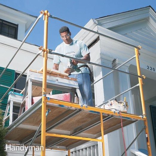 Rental scaffolding in use for DIY
