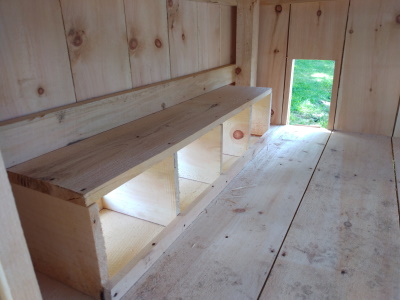 Interior of a 5x6 Amish-made chicken coop