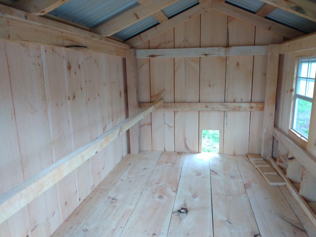 Interior of a 7x9 Amish-made chicken coop