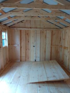 Interior of an 8x16 shed with a ramp ready for installation