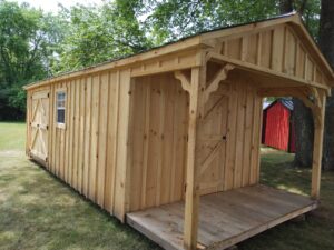 10x24 shed with porch - single door on front and double doors on back left corner