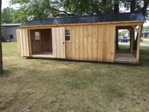 10x24 shed with porch double doors on back left corner