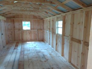 Interior of a 10x24 shed with porch