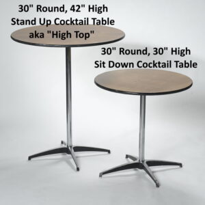sit down and high top cocktail table rental - high top cocktail table rentals