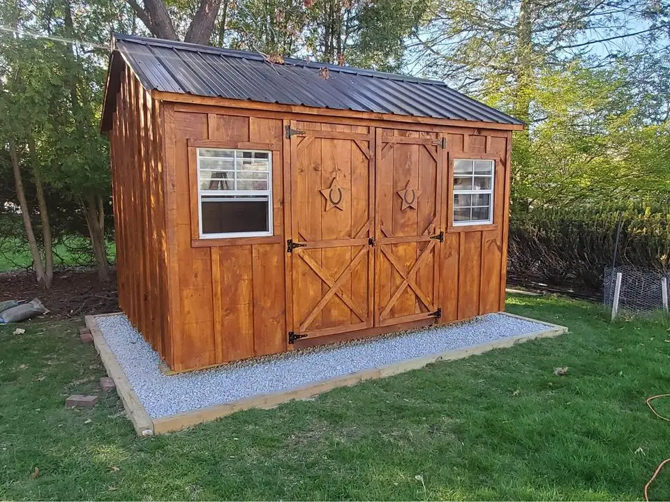 8x12 Amish shed stained and installed