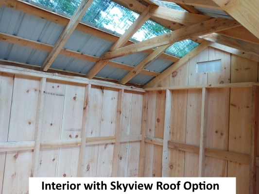 interior of a Amish Shed with Skyview roof