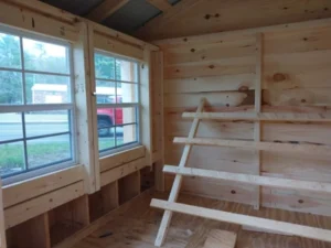Roosting bars inside an Amish 7x12 Coop and Run