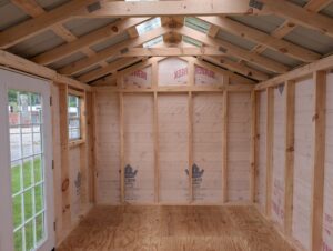 10 x16 Dutch Lap Amish Shed with French Doors and weather wrap - interior back right