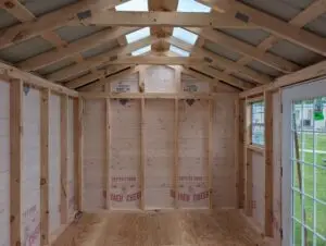 10 x16 Dutch Lap Amish Shed with French Doors and weather wrap - interior back right