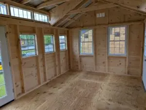 12x18 Tongue & Groove Shed with Dormers and French Doors - Front Left Interior