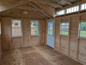 12x18 Tongue & Groove Shed with Dormers and French Doors - Back Right Interior