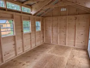 12x18 Tongue & Groove Shed with Dormers and French Doors - Back Left Interior