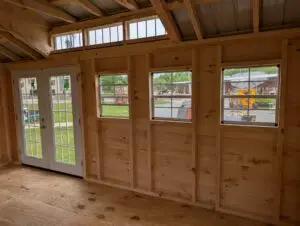 12x18 Tongue & Groove Shed with Dormers and French Doors - Front Right Interior